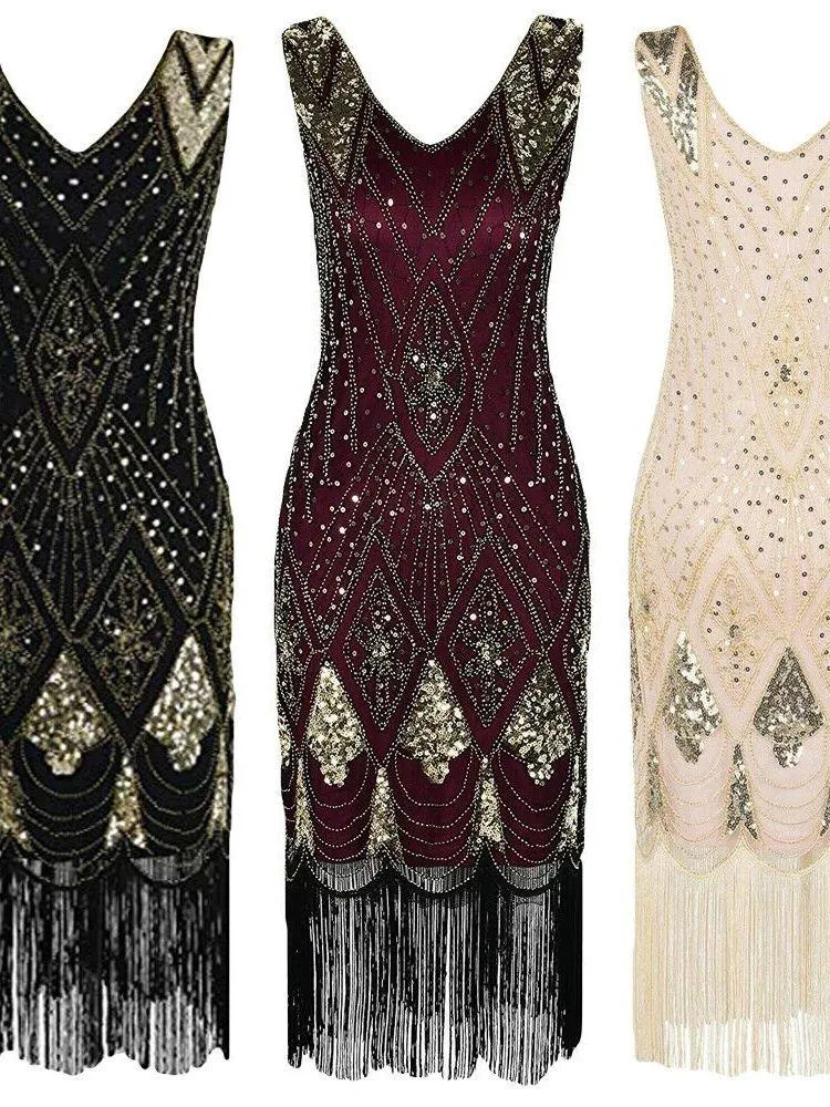 Jurk Drop Ship Xxxxxxl Vintage Gewaad Gatsby Flapper Jurk Zomer Mouwloze Party Kostuums Sequin Omzoomd Kwastje Jurken Vestidos