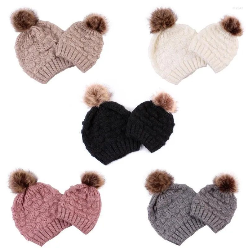 Hoeden 1 STKS Vrouwen Baby Kids Effen Warme Winter Wol Gebreide Beanie Pom Hoed Gehaakte Skimuts