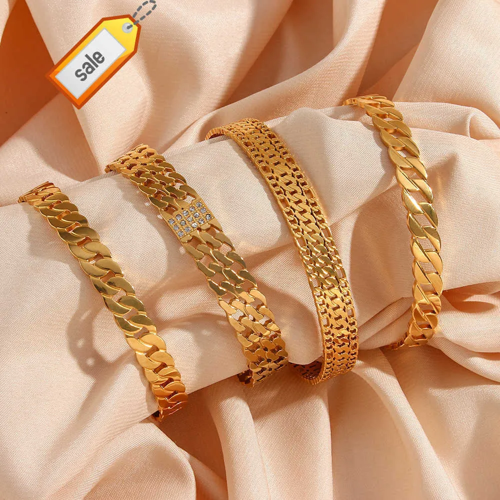 MICCI Оптовые кубинские открытые браслеты толстые простые браслеты для женщин 18 тыс. Золотая из нержавеющей стали регулируемые ювелирные изделия
