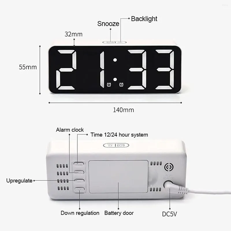 Wall Clocks Digital Clock | Mirror LED Display - Small Desk For Girls And Adults With Dual Alarms 3 Adjustable Bright