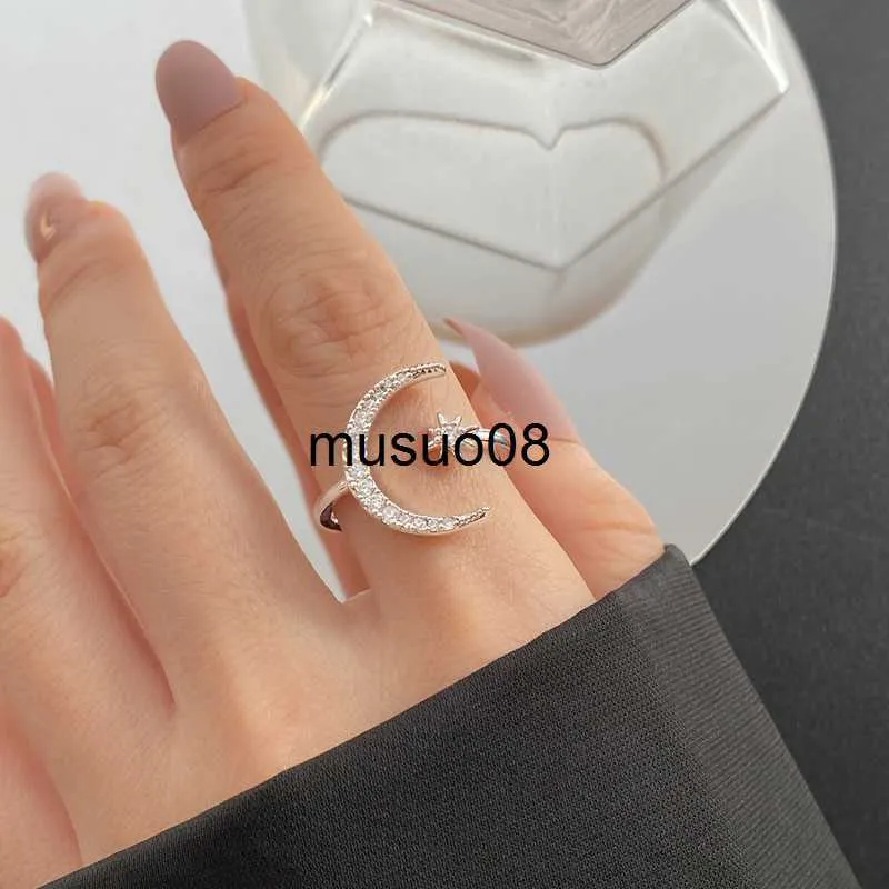 Band Rings EN New Fashion Crytal Ring Moon Star Dazzling Open Finger Rings for Women Girls Wedding Engagement Jewelry Gift J230602