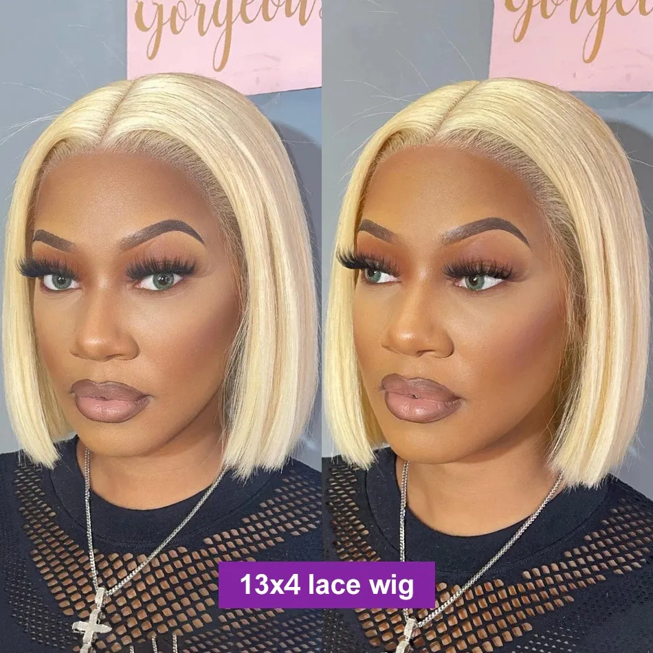 Blonde Bob Wigs 13x4 Lace Front Wigs For Women Malaysian Remy Hair Straight Lace Frontal Human Hair Bob Wigs 180%