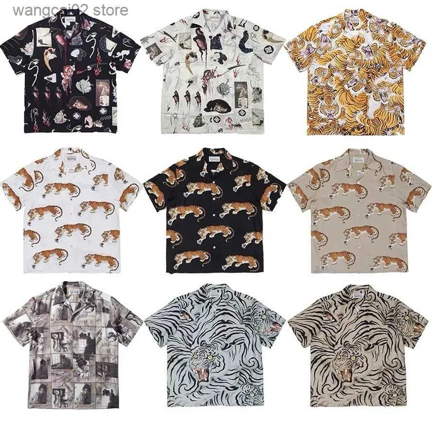 Mannen Casual Shirts 2022ss Tiger Printing WACKO MARIA Hawaii Shirts Mannen Vrouwen Hoge Kwaliteit T-Shirt WACKO MARIA Shirts Top Tees T230602