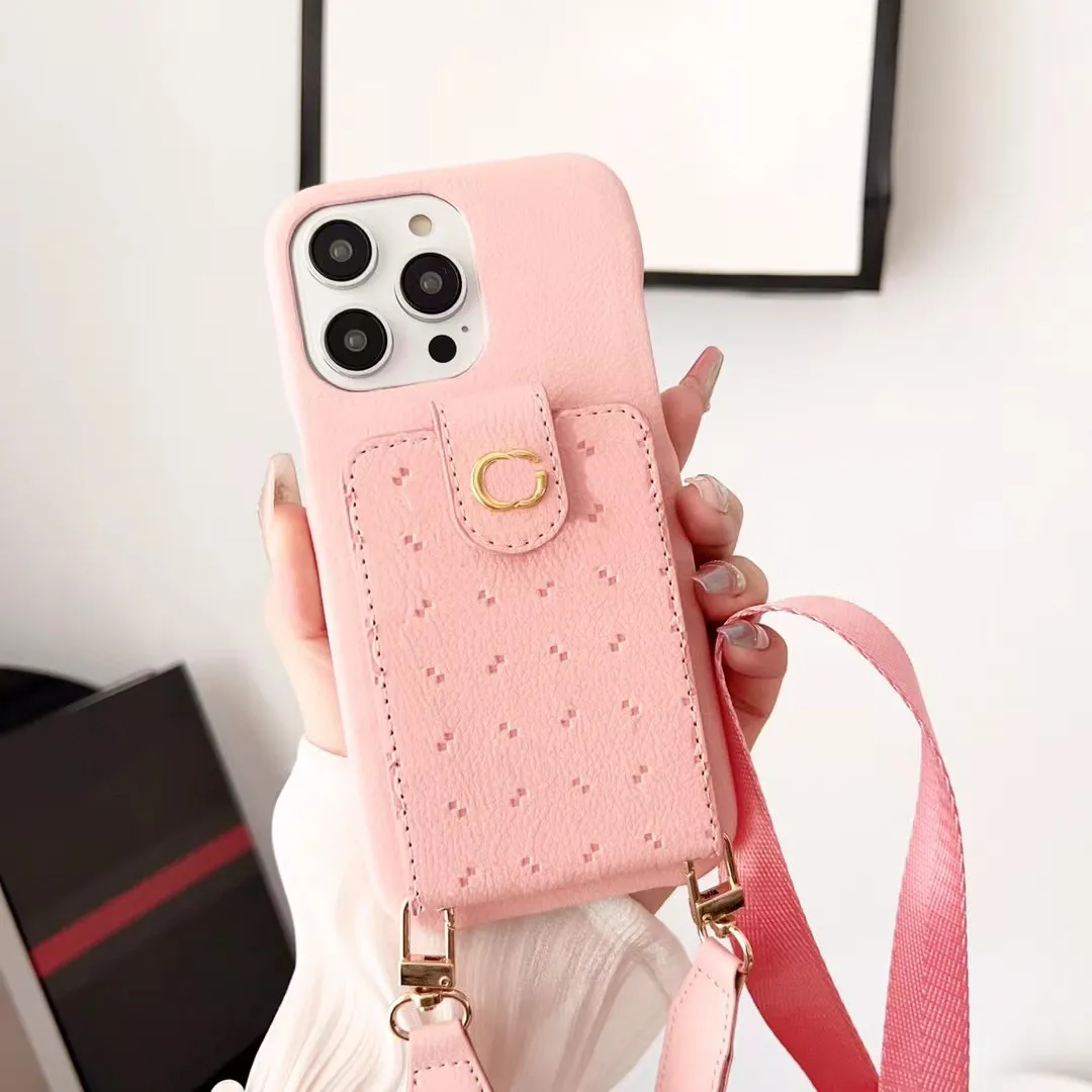 美しいクロスボディカードスロット電話ケースiPhone 15 14 13 12 Pro Maxury 2G Leather Purse Hi Quality 18 17 16 15Pro 14Pro 13Pro 12Proケースロゴパッキング付き