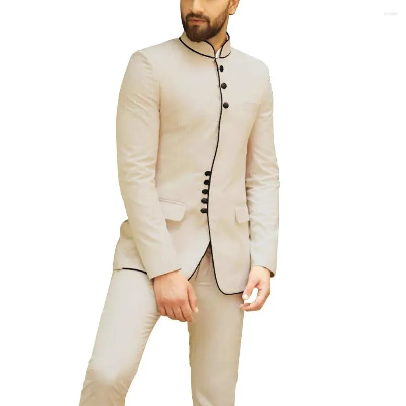 دعاوى رجال Mandarin Men Men Suit 2pcs مجموعة عشاء حفل زفاف العريس فستان الأعمال ذكي غير رسمي متواضع (سراويل السترة)