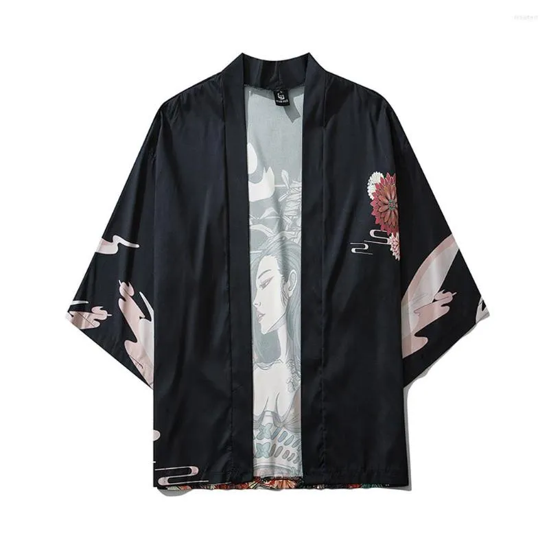 Mäns casual skjortor japanska kimono cardigan män skjorta asiatisk streetwear mantel kimonos harakuju samurai kostym mäns haori yukata #3