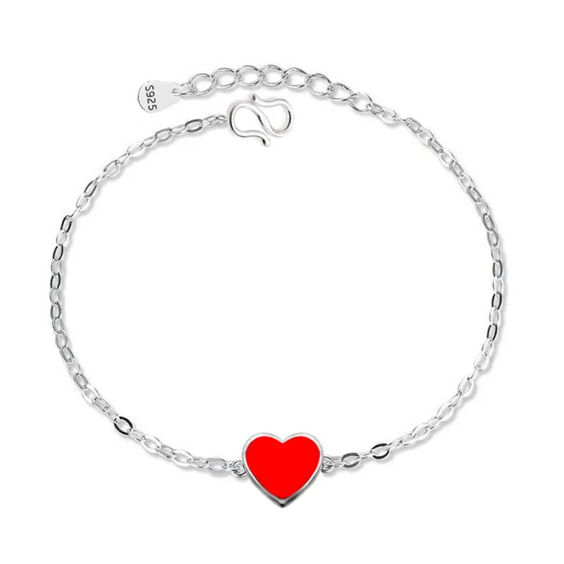 2023 Romantique Femmes Coeur Rouge Bracelet Argent Plaqué Chaîne Bracelets Pour Les Amoureux Saint Valentin Cadeau Couple Anniversaire Bijoux