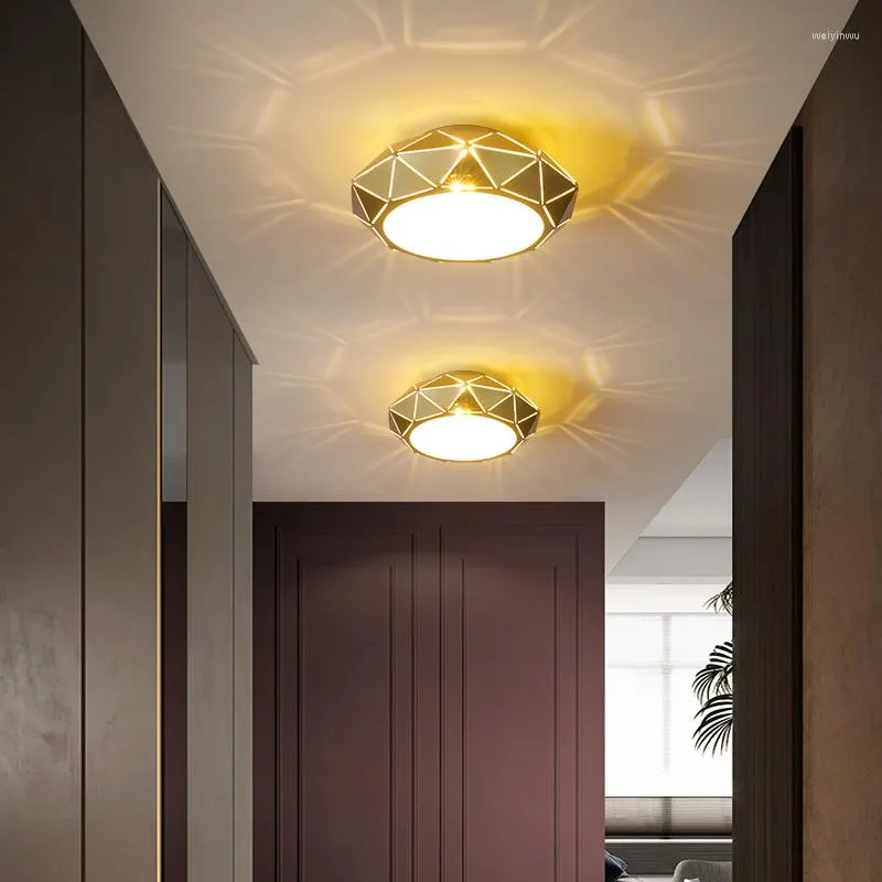 Plafondverlichting Modern minimalistisch design LED-lamp kroonluchter voor deur hal gang gang hoed gouden ijzer met afstandsbediening