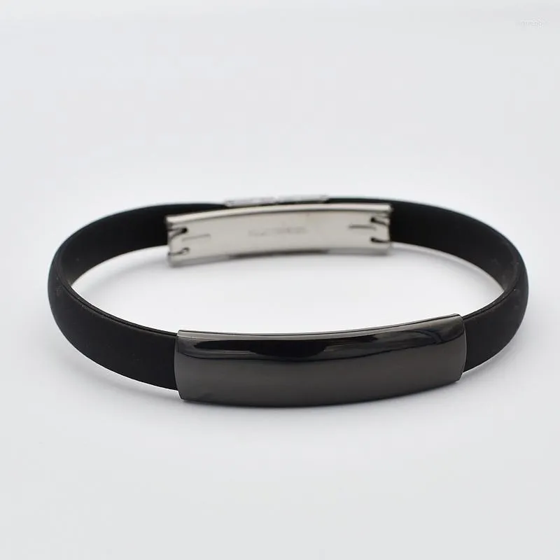 Charm Bracelets Vintage Jewelry Black Rubber Wristband Silicone Stainless Steel Men Bangles For Women Pulseras Hombre