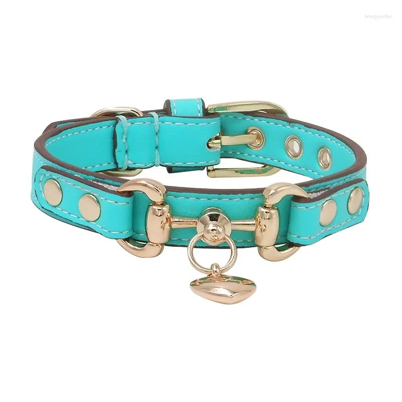 Dog Collars Handmade Customize Collar Leash Set Pet Accessories Stylish Color Aqua Green Cowhide Real Calfskin Cow Leather Drop