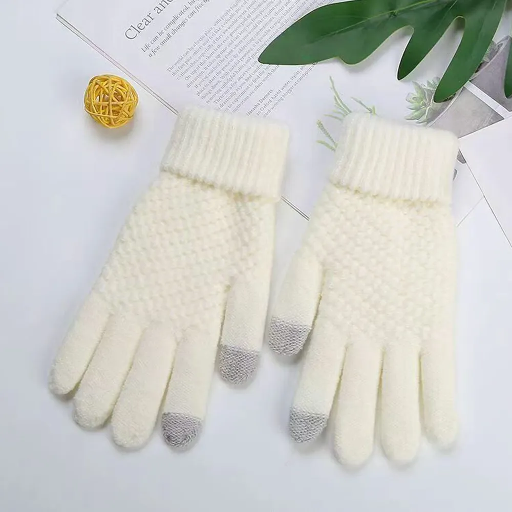 Jacquard Knitted Touch Screen Men Women`s Winter Plush Thick Warm Gloves