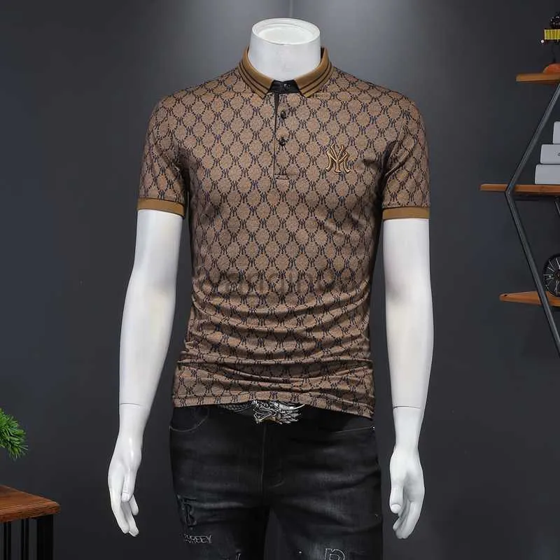 Męskie koszulki 2022 NOWOŚĆ DRUKOWANIE LAPEL Modna koszula polo męska bawełniana bawełniana firma z krótkim rękawem Slim Fit T-shirt męski lato vintage Casual Polo Tops J230602