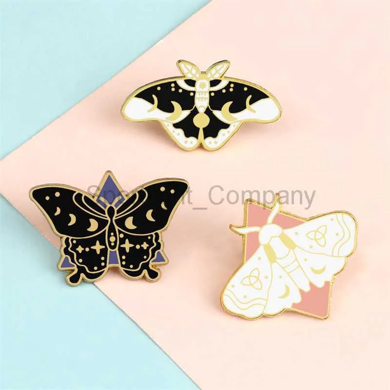 Butterflys Moth Brooches Custom Moon Phase Enamel Pins Bag Clothes Lapel Pin Gothic Insect Badges Jewelry Gift for Kids Women