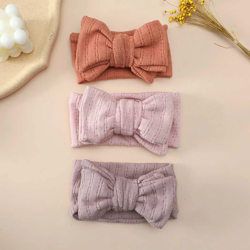 2PCS Hair Accessories Cable Knit Baby Girl Headbands Newborn Bows Infant Elastic Turban Ties Solid Color