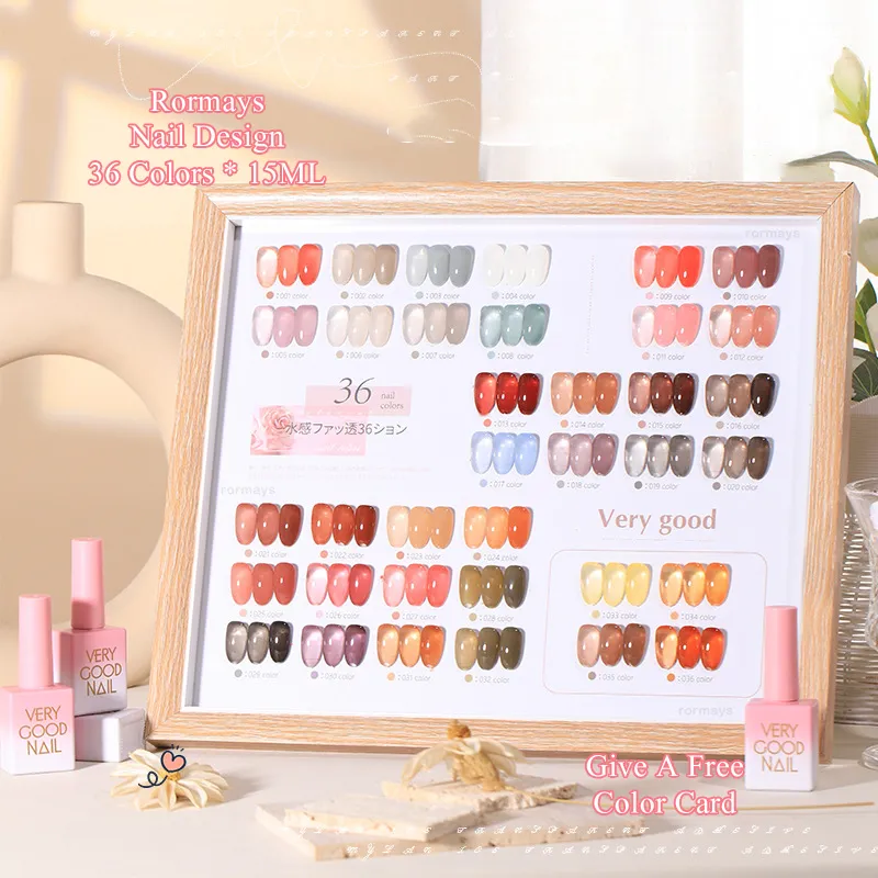 Rormays 36 Color Gel Unha Polish Set Summer Jelly Color Translucent Vernish Gel UV LED Immersion Semi Permanent Nail Salon Dedicated Wholesale Gel Factory