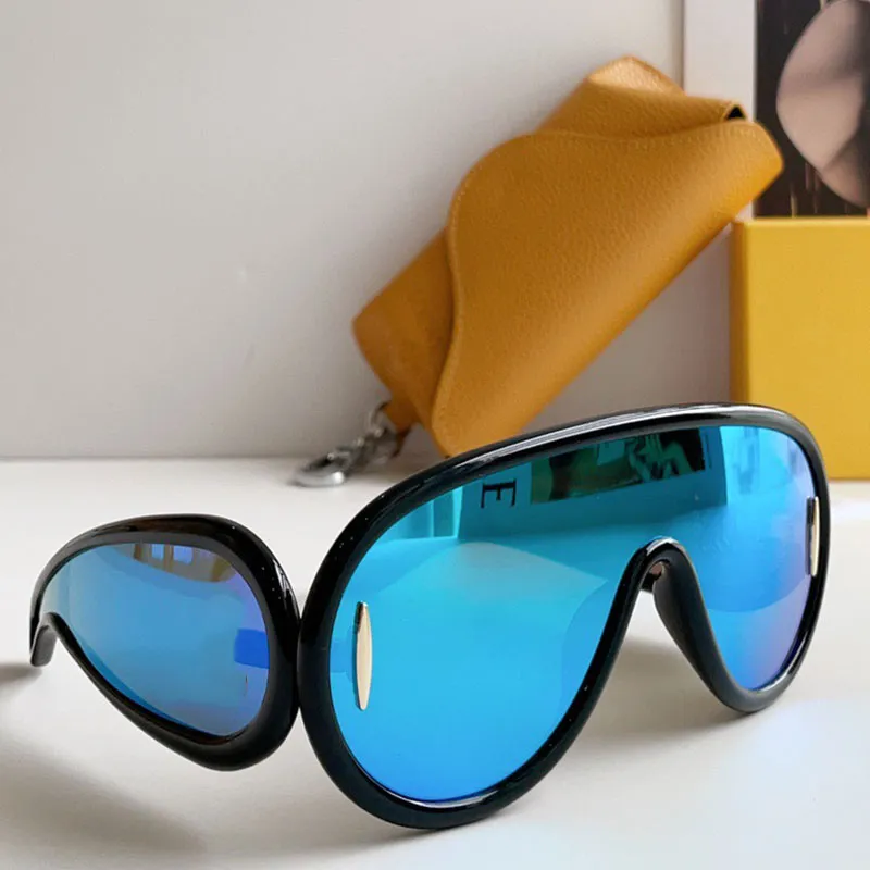 Womens mens beach Sunglasses Wave Mask Sunglasses In Acetate Designer For  Women Men Leisure vacation Glasses Shiny Black Frame Ocean blue lenses With