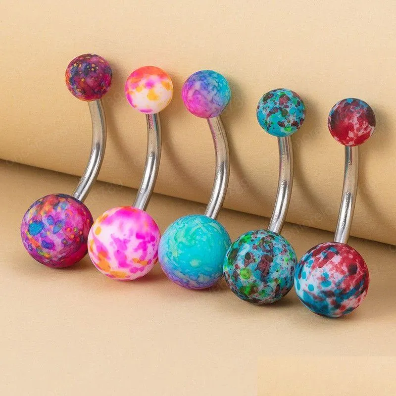 Nombril Bell Bouton Anneaux Peinture Anneau De Ventre Colourf Acrylique Boule Piercing Barbell Stud Barre En Acier Inoxydable Corps Bijoux Drop Delive Dhzss