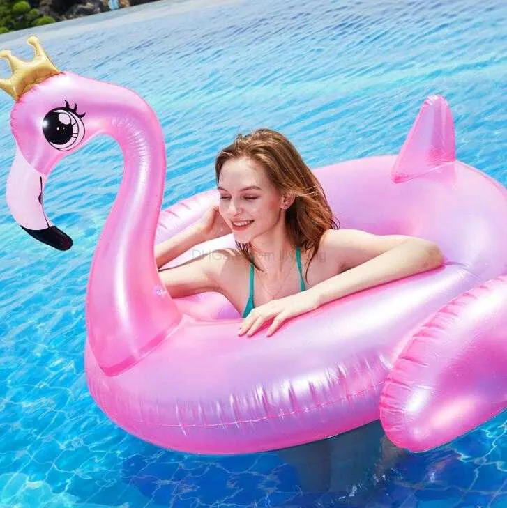 Hot Crown Flamingo Madrass Water Floating Animal Swim Ring Rubes Uppblåsbara Animal Water Seat Rings Summer Swimming Floats Beach Toy