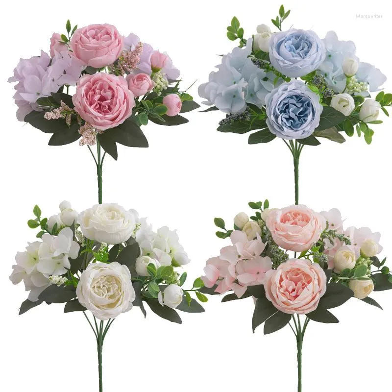 Decorative Flowers Silk Hydrangea Artificial Peony Rose Wedding Home DIY Decoration Bouquet Accessories Craft White Fake