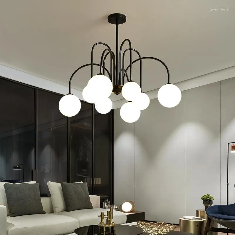 Ljuskronor Modern LED -belysning för vardagsrum sovrum matguldblack dekor pendell ljuskrona glasarmaturer lampor