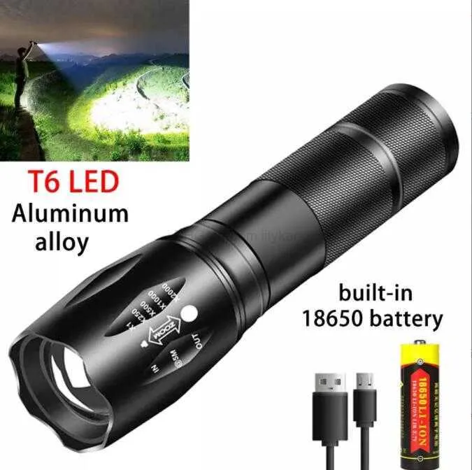 Zoom Mini T6 LED -ficklampa Taktisk ficklampa Torch 3000 lumen Vattentät cykelljus USB -laddningsbar 18650 Batterjakt Lamplampor Alkingline