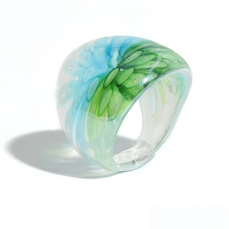 Bandringar Colorf Transparent Ring Irregar Geometric Flower Mönster Glass för kvinnliga smycken Party Gift 2021 Drop Delivery Dhrli