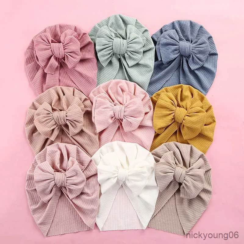 Accessori per capelli Cappello per bebè Big Bowknot Girl Tinta unita Turbante Knot Head Wraps Berretto per bambini Puntelli per neonati