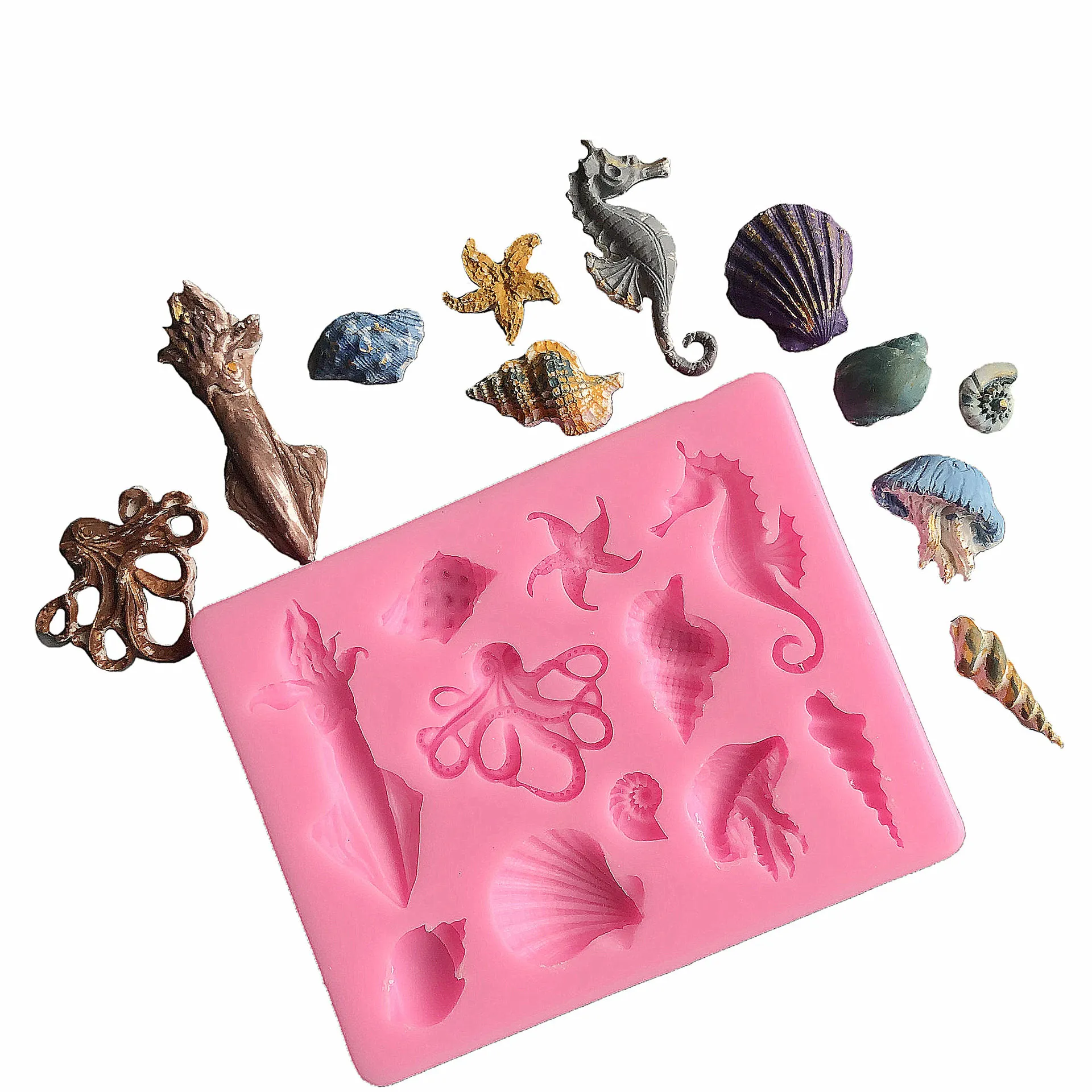 Stampi per fondente Conchiglia di conchiglia Stampo in silicone Cavalluccio marino Stella marina Cioccolato Stampo in argilla Calamari Oceano Decorazione torta 1224405