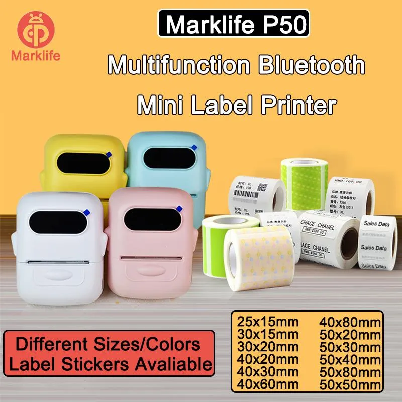 الطابعات Marklife Bluetooth Label Makers Portable Barcode Sticker Machine Machine Paper Thermal Paper Mini Refressora termica for القماش