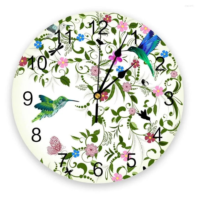 Orologi da parete Foglie di piante Fiore d'arte Colibrì Orologio moderno per la decorazione dell'home office Soggiorno Decorazioni per il bagno Orologio da appendere