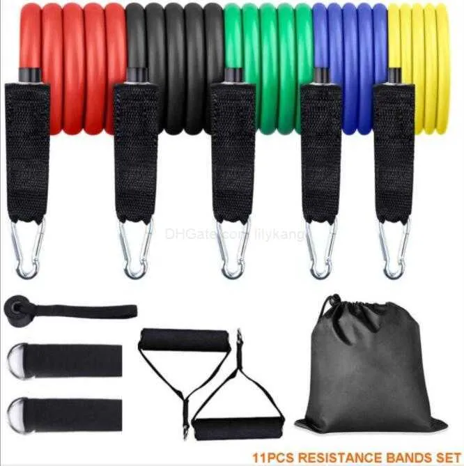 150 pond 11 stuks set weerstand band sterke rubberen buis trekken euipment gym body builing spier training bands home oefening yoga tool