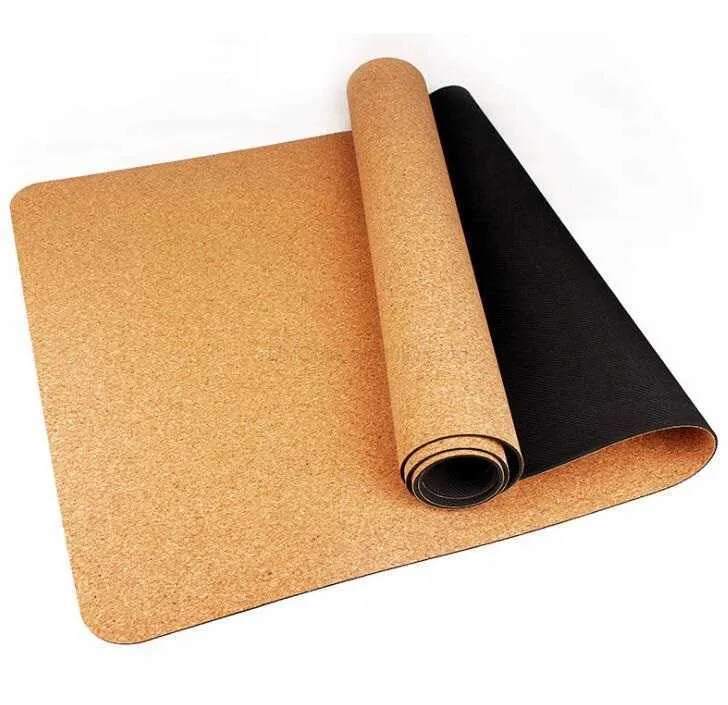 183x63cm Cork Natural TPE Yoga Mat Fitness Gym Sports Soft Wood Pilates Pilts Plads Fads غير زرقاء اليوغا 8 مم سميك حصيرة العرق