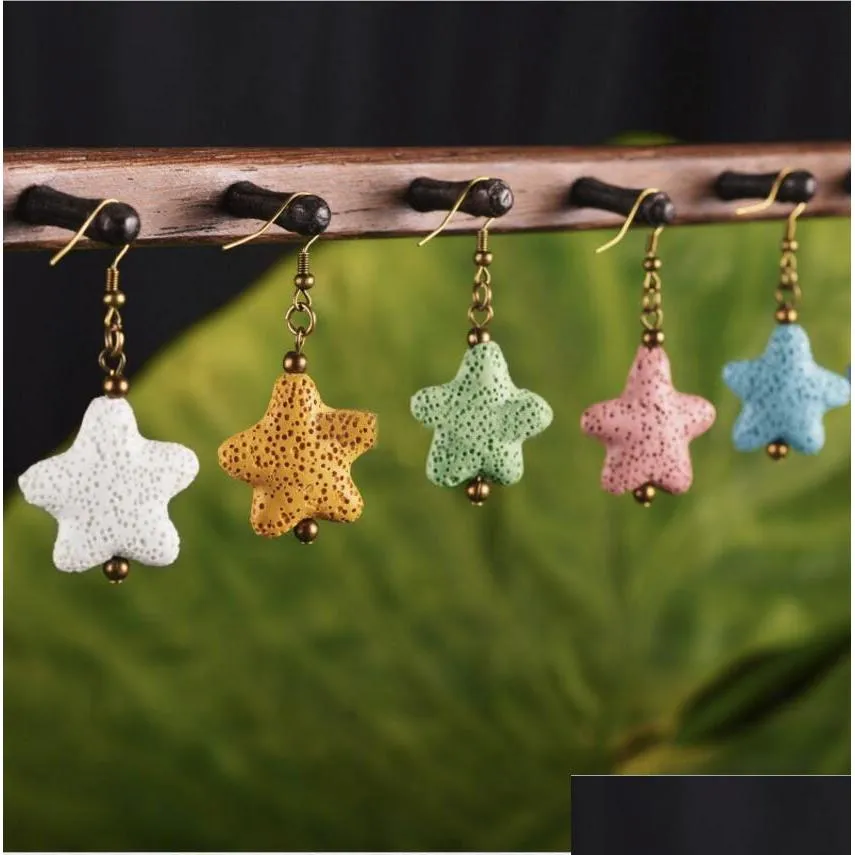 Dangle Chandelier 8 Colors Star Lava Stone Earrings Per Essential Oil Diffuser Natural Ethnic Accessories Jewelry Women Drop Delive Dhkie