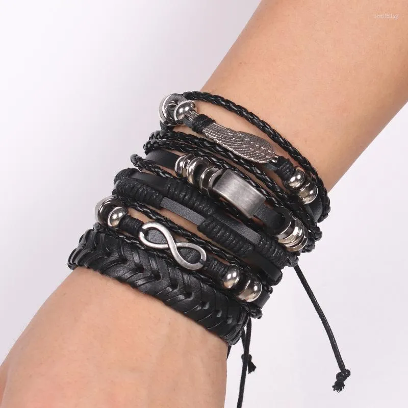 Charm Bracelets Wing Figure Eight Alloy Five-piece Leather Bracelet On Hand Rope Jewelry For Mens Present Accessories