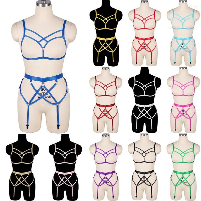 BHs Sets Bondage Ganzkörpergurt Gürtel Sexy Dessous Set für Frauen Gothic Kostüm Hosenträger Strumpfbänder Erotikzubehör Hohler BH