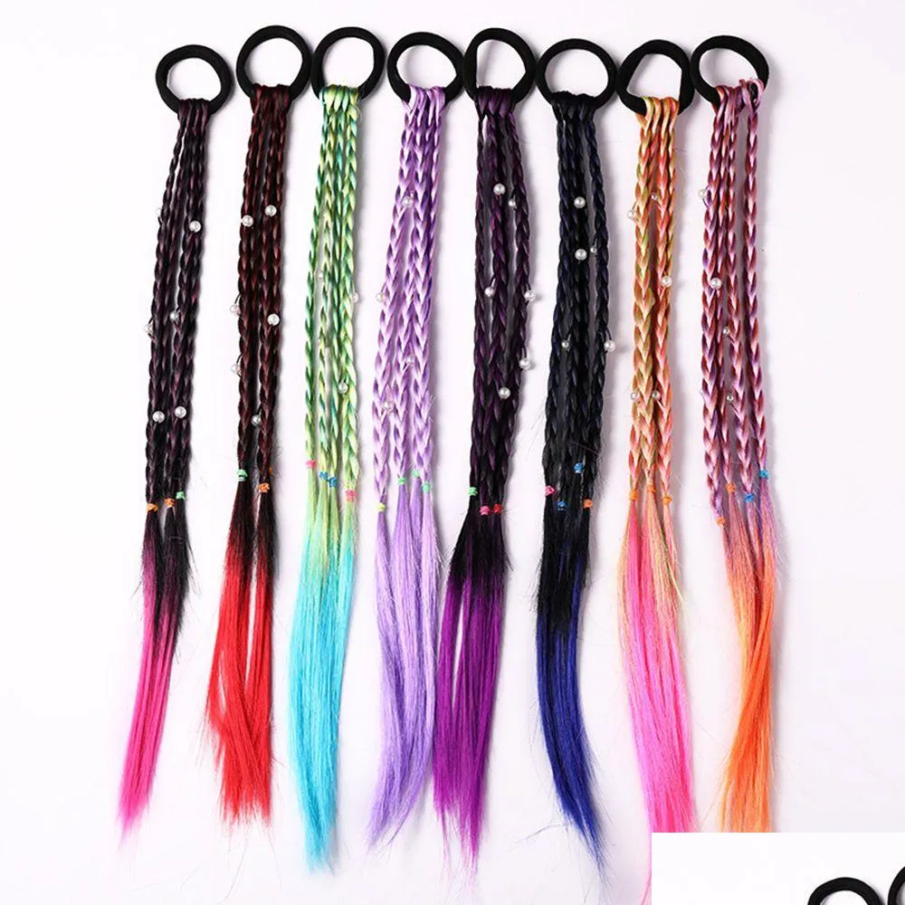 Pony Tails حامل الأطفال Braids Mticolor Mini Clip Kids Flastics Hair Bands Girl Cute Association style rope rope drop deliv dhho9