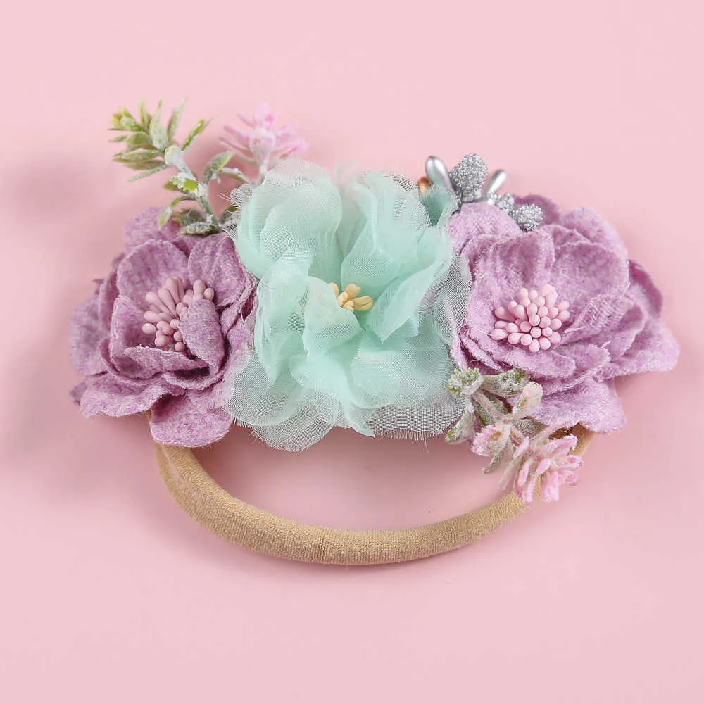 2 pièces accessoires de cheveux nouveau bébé élastique enfants bande mince Net gaze fleur coiffure enfants chapeaux