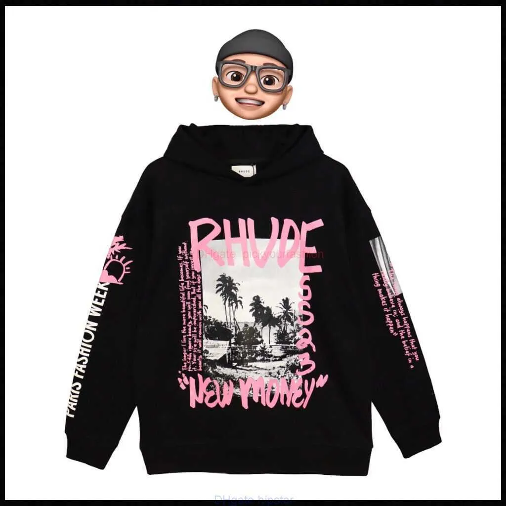 Sweats à capuche Sweatshirts Designer Vêtements New American Rhude Paysage en détresse Lettre Imprimer Pull à capuche Ins Couple Lâche Manteau Mode Streetwear