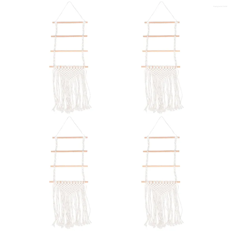 Bijoux Pochettes 4 PCS Boho Tenture Murale Corde Couvre-Chefs Cintre Organisateur Épingle À Cheveux Tapisserie 120X33X2CM Clips Rack Bois De Stockage Enfant