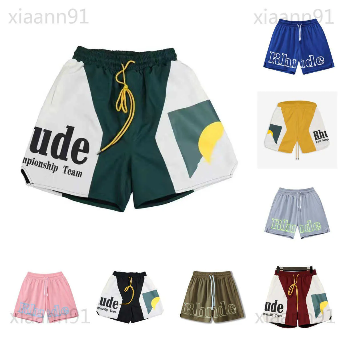 Designer de moda esportes shorts rhude verão curto praia calças dos homens de alta qualidade puro algodão streetwear tamanho solto cinco pontos basquete