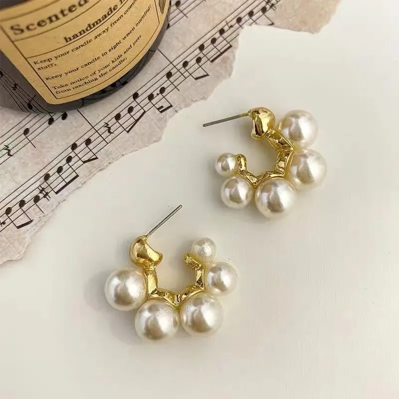 Bow Earrings With Pearls And Rhinestones - Gold Ribbon Dangle Earrings For Women