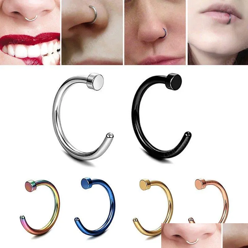 Nose Rings Studs Clip On Ring Fake Septum Non Piercing Stainless Steel Faux Lip Hoop Earrings Tragus Stud Body Jewelry Drop Deliver Dhdhe