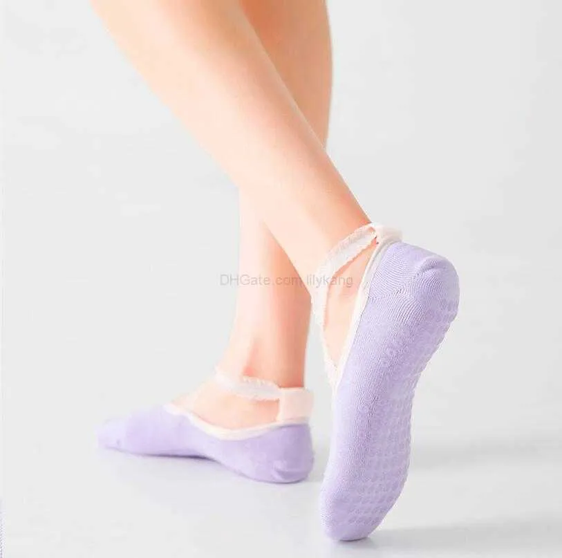 Women Cotton Sports Crew Socks Fashion Knitted Athletic Joga Pilates Ćwiczenie kostki Sox Slipper Non Slip Gym Fitness Silikonowe kropki Dance Tampoline Skarpetka Alkingline