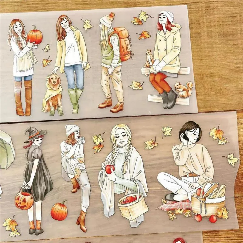 Stamping 1 Loop Autumn Dreams Girl Girl Washi Pet Tape Planner Adesivo per piano decorativo fai -da -te
