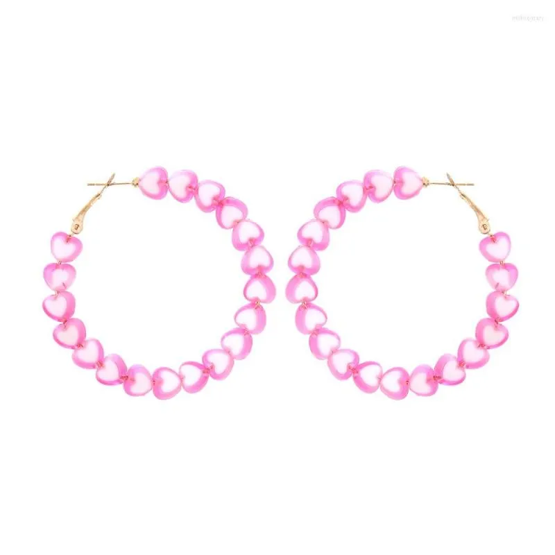 Hoop Earrings Harajuku Sweet Pink Peach Love Heart 2023 Trend Jewelry For Women Girls Exaggerate Cute Korean Party