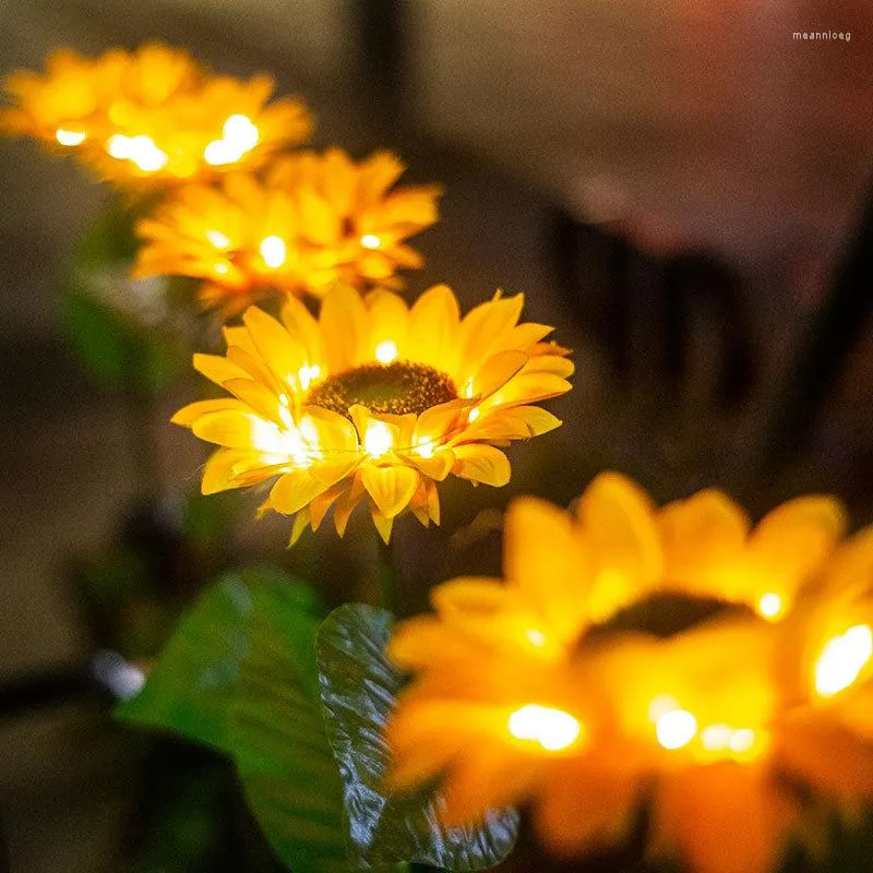 장식용 꽃 반짝이는 인공 해바라기 공장 태양열 램프 야외 LED 조명 안뜰 산책로 정원 장식 10pcs
