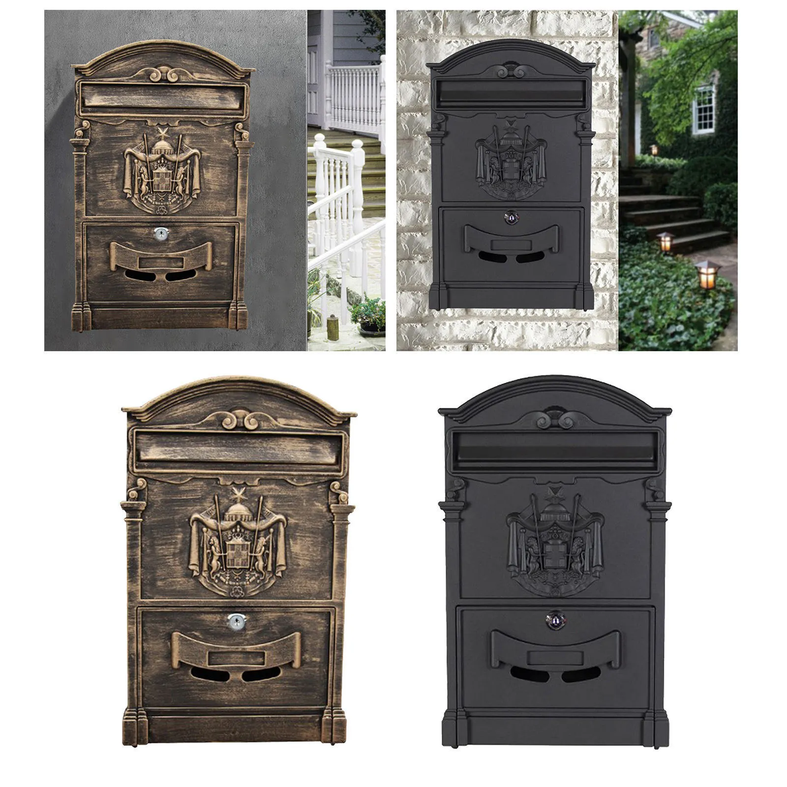 Retro Fence or Wall Mount Letterbox with Spare Keys Newspaper Holder Secure Newspaper Box Locking Mail Box for Front Porch