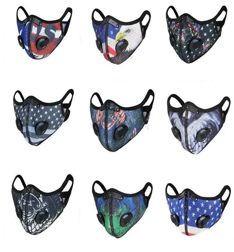 Filtre Masque facial de cyclisme avec valve respiratoire PM2.5 Masque buccal Anti-poussière Protection Sports de plein air Masque de dessin animé de vélo de moto en plein air