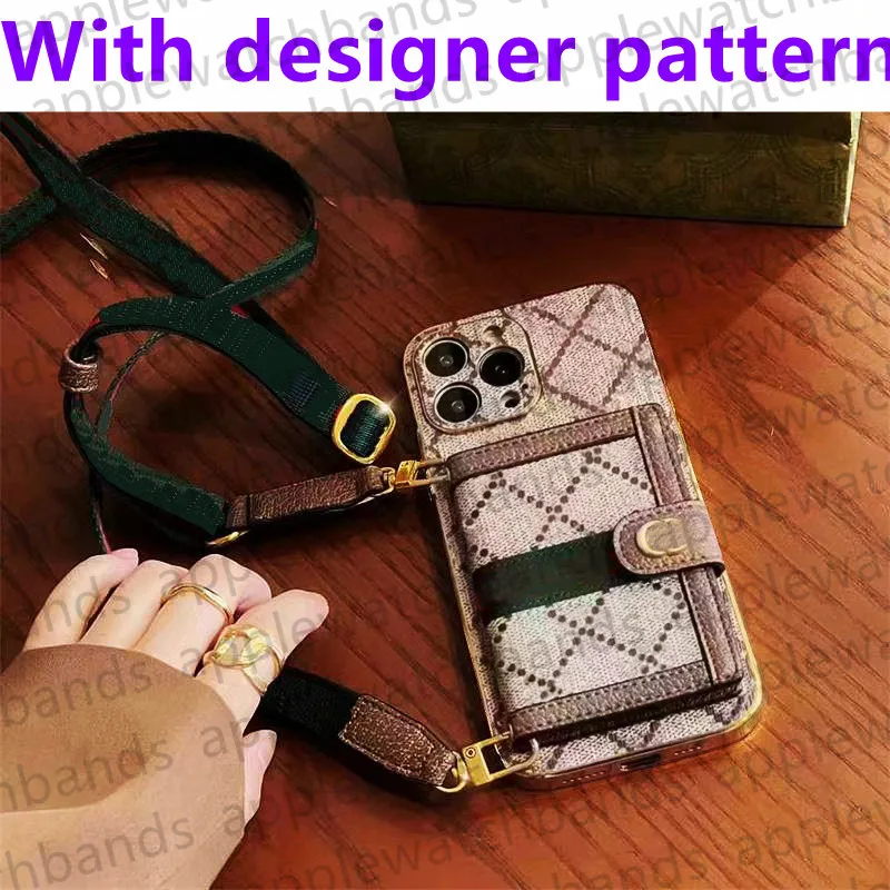 Phone Case Designer iPhone Case for  iPhone 15 14 Pro Max 13 12 14plus 11 X XR XS XsMax Fashion Crossbody Wallet Card Holder Gold Edging Luxury Lanyard Mobile Cover