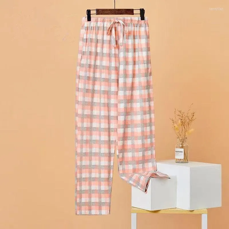 Kvinnors sömnkläder M-4XL Casual Plaid Cotton Pyjamas Pants for Women Lose Spring Autumn Trousers Ladie's Nightwear Home Pijama Pant